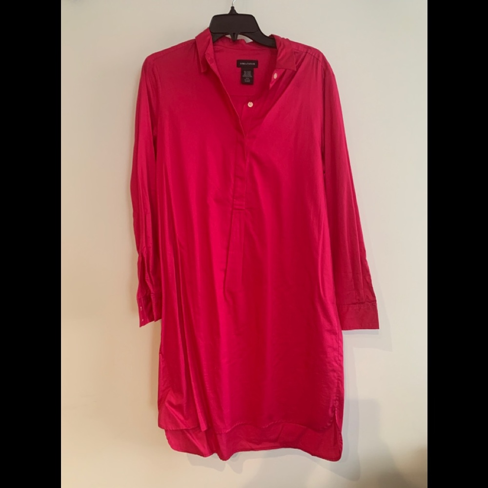 Pink Cotton Collared Long Sleeve Sheath Dress NWT